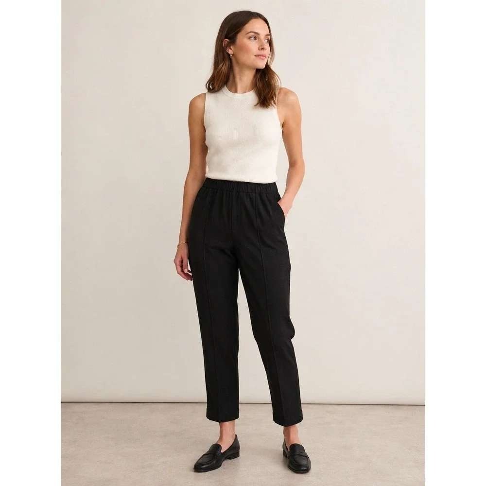 Everlane Dream Pant Women XL Black Pintuck Tapered Elastic Waist Knit Trousers